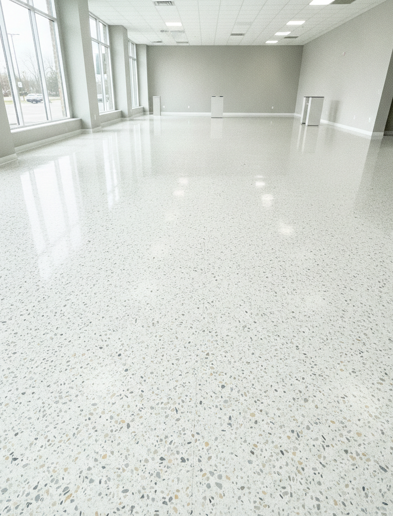 showroom floor coated with quartz epoxy